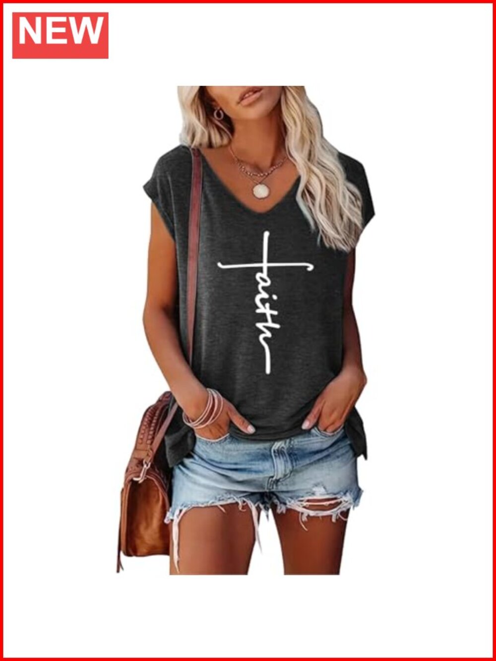 Faith V-Neck Cap Sleeve Graphic Tee - Women's Casual T-Shirt